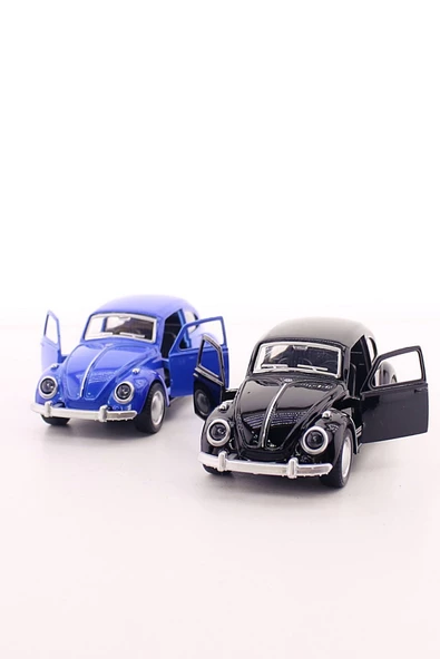 2 Adet Çek-Bırak Metal Vosvos Araba Dıe Cast Büyük Boy 12cm Siyah-Lacivert - 2
