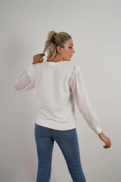 Kadın Fisto Detaylı Sweat Beyaz - 3