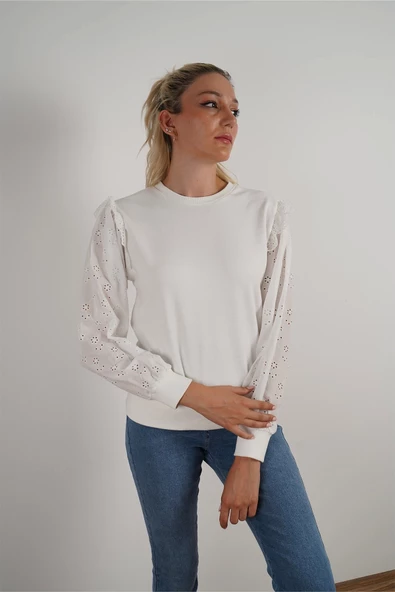 Kadın Fisto Detaylı Sweat Beyaz - 2