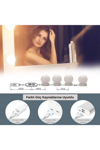 Nostalji Hollywood Tarzı 10lu Makyaj Aynası Lambası Beyaz Led Işıklı Lamba Usb - 5