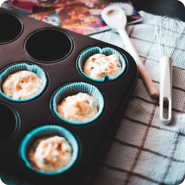 Cupcake Muffin Kalıbı 12'li Kek Yanmaz Kurabiye Kalıbı Fırın Çörek Kapsül Tepsisi Paslanmaz Siyah - 5