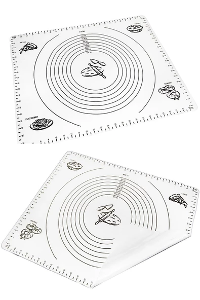 Silikon Hamur Matı Hamur Açma Pasta Fırın Altlığı Matı Ölçülü Hamur Yoğurma Beyaz Orta Boy 50X40