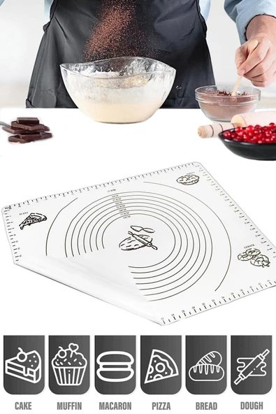 Silikon Hamur Matı Hamur Açma Pasta Fırın Altlığı Matı Ölçülü Hamur Yoğurma Beyaz Orta Boy 50X40 - 2