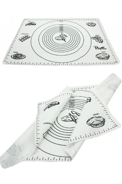 Silikon Hamur Matı Hamur Açma Pasta Fırın Altlığı Matı Ölçülü Hamur Yoğurma Beyaz Orta Boy 50X40 - 4