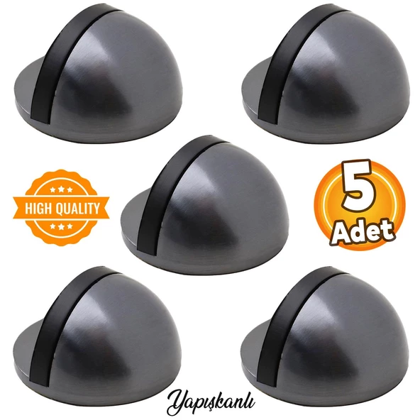 Yarımay Yapışkanlı Kapı Kolu Stoperi Tamponu Stop Metal Durdurucu Tutucu Tutacağı Satine Füme 5 Adet