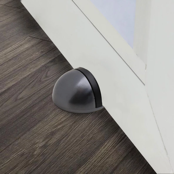 Yarımay Yapışkanlı Kapı Kolu Stoperi Tamponu Stop Metal Durdurucu Tutucu Tutacağı Satine Füme 5 Adet - 6