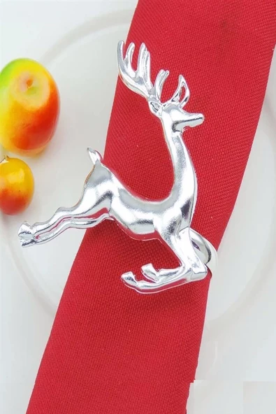 6 Adet Koşan Geyik Gümüş Metal Peçete Halkası ürün görseli