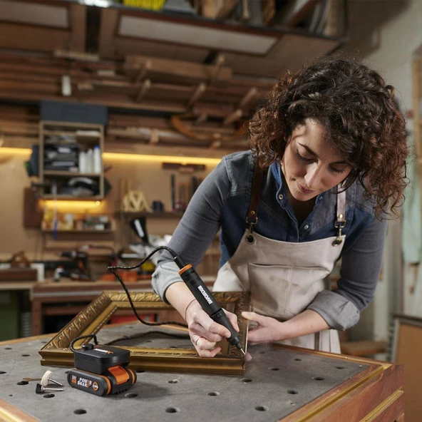 Worx Wx739 Makerx 20Volt 2.0Ah. Kömürsüz Profesyonel Kalem Tipi Devir Ayarlı Gravür Seti + 34 Parça Aksesuar - 2
