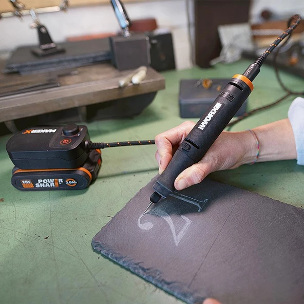 Worx Wx988 Makerx 20Volt 2.0Ah. Kömürsüz Profesyonel Kalem Tipi Devir Ayarlı Gravür Seti + Kalem Tipi Dijital Lehim Ve Ahşap Yakma Seti + 46 Parça Aksesuar - 7