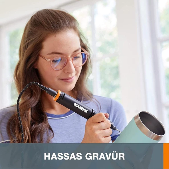 Worx Wx988 Makerx 20Volt 2.0Ah. Kömürsüz Profesyonel Kalem Tipi Devir Ayarlı Gravür Seti + Kalem Tipi Dijital Lehim Ve Ahşap Yakma Seti + 46 Parça Aksesuar - 12
