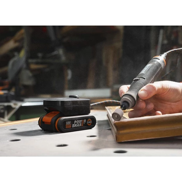Worx Wx988 Makerx 20Volt 2.0Ah. Kömürsüz Profesyonel Kalem Tipi Devir Ayarlı Gravür Seti + Kalem Tipi Dijital Lehim Ve Ahşap Yakma Seti + 46 Parça Aksesuar - 11
