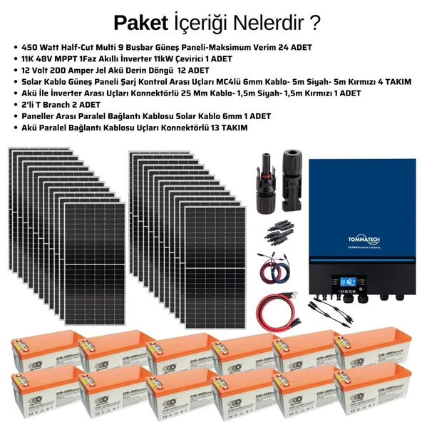 Teknovasyon Arge Güneş Enerjisi Solar Paketi 11kva İnverter 550 watt Güneş Paneli 200 Amper Jel Akü - 3