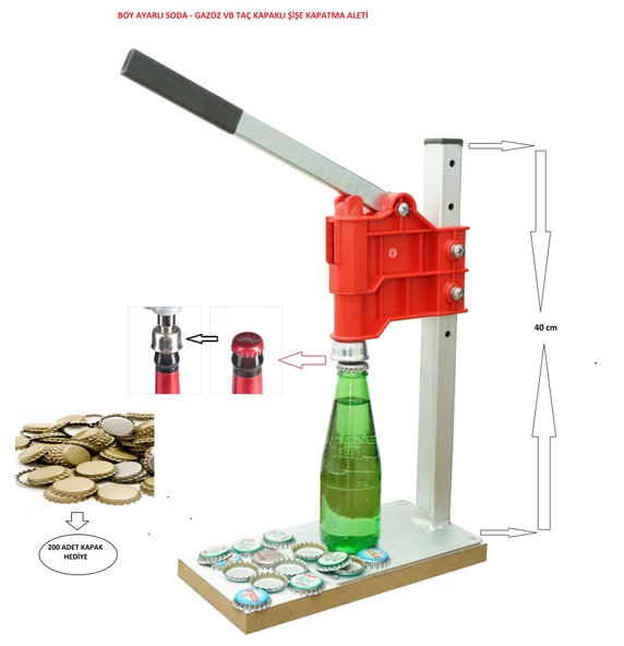 Kapak  Kapatma Aleti Kırmızı Soda Gazoz Kapağı Kapama Makinası 200 Adet Kapak Nb314 - 2