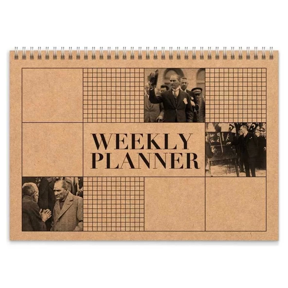 Atatürk Fotoğraflı Haftalık Planlayıcı (Sümen) - A4 Boy Kraft Kapak - 2