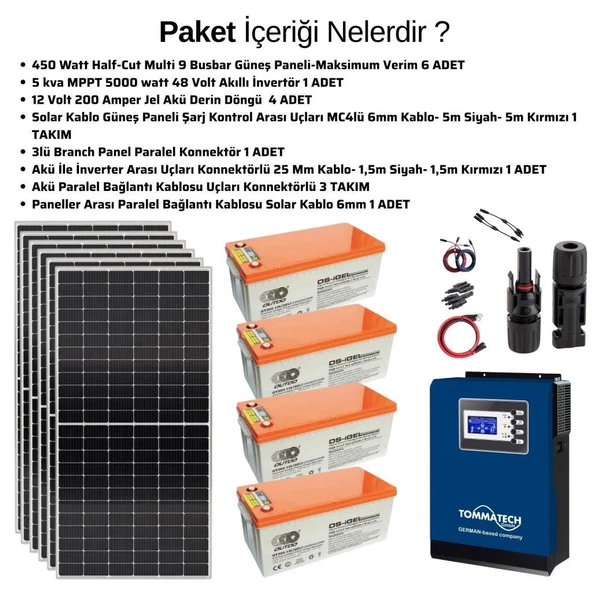 Teknovasyon Arge Güneş Enerjisi Solar Paketi 5kva İnverter 550 watt Güneş Paneli 200 Amper Jel Akü - 3