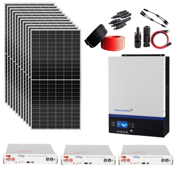 Teknovasyon Arge Güneş Enerjisi Solar Paketi 5kva İnverter 550 watt Güneş Paneli 48V 50 Amper Lityum Akü