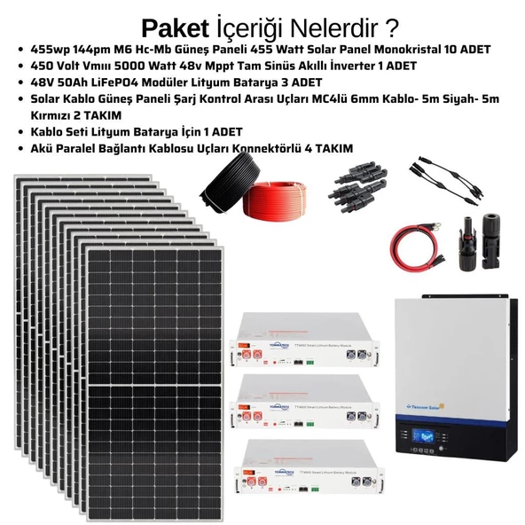 Teknovasyon Arge Güneş Enerjisi Solar Paketi 5kva İnverter 550 watt Güneş Paneli 48V 50 Amper Lityum Akü - 3
