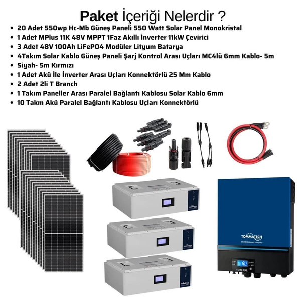 Güneş Enerjisi Solar Paketi 11kva İnverter 550 watt Güneş Paneli 48V 100 Amper Lityum Akü - 3