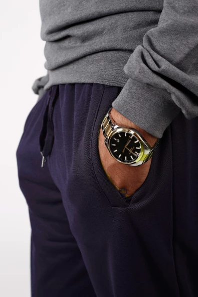 Erkek Koyu Lacivert Düz Paça Yumuşak Petek Kumaş Rahat Eşofman Altı 22EESAH566 - 3