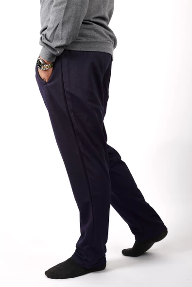 Erkek Koyu Lacivert Düz Paça Yumuşak Petek Kumaş Rahat Eşofman Altı 22EESAH566 - 4