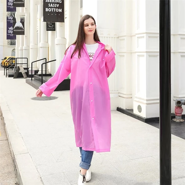 Eva Trend Unisex Siyah Yağmurlık  Pembe Standart - 2