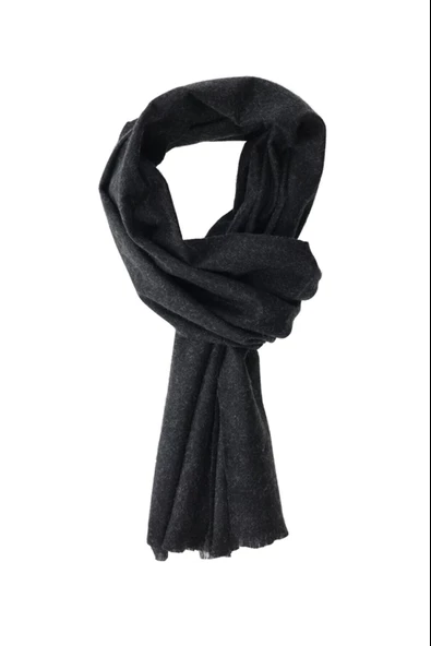 Erkek Düz Siyah Yün Atkı Füme Tek Ebat