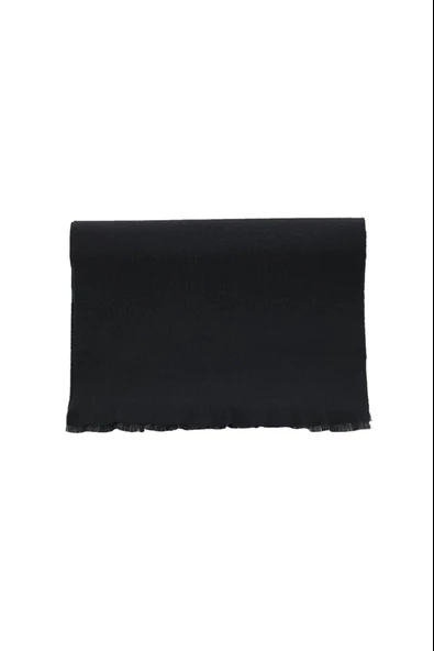 Erkek Düz Siyah Yün Atkı Siyah Tek Ebat - 2