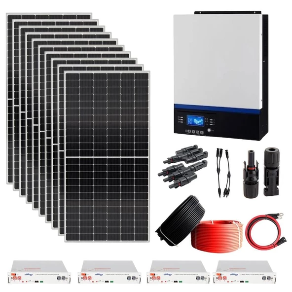 Teknovasyon Arge Güneş Enerjisi Solar Paketi VMIII 5Kva Mppt İnverter 550 watt Güneş Paneli 48V 50 Amper Lityum Akü