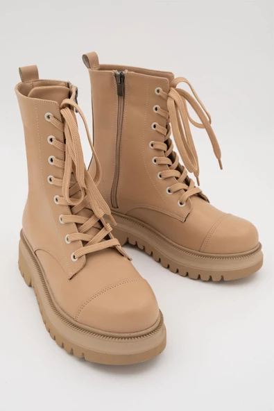 Polle Ten Rengi Bağcıklı Asker Postalı Günlük Hafif Kalın Taban Bot - 4