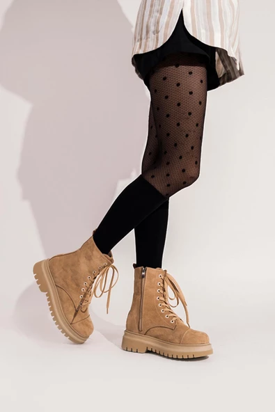 Polle Ten Süet Bağcıklı Asker Postalı Günlük Hafif Kalın Taban Bot - 3