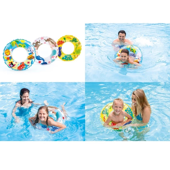 Renkli Plaj Hayvanları Figürlü Çocuk Simidi 61 Cm Beyaz - 2