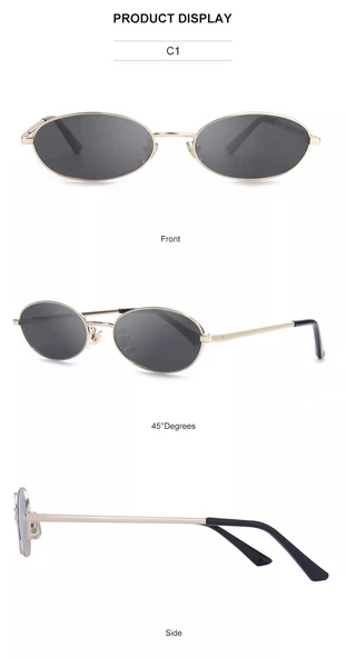 Oval Güneş Gözlüğü  Sarı Çerçeve Siyah Cam Unisex  Gold Tek Ebat - Resim 3