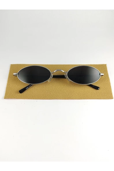 Oval Güneş Gözlüğü Sarı Çerçeve Siyah Cam Unisex Gümüş Tek Ebat - 2