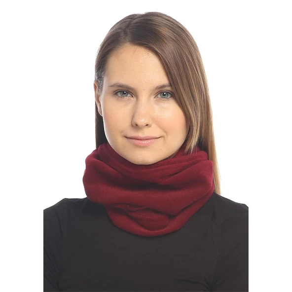 Kadın Polar Boyunlık Bere - Haki  Bordo