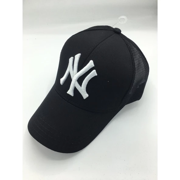 Ny  Nakışlı Şapka  Fileli Unisex Ny Kep  Siyah Beyaz Tek Ebat