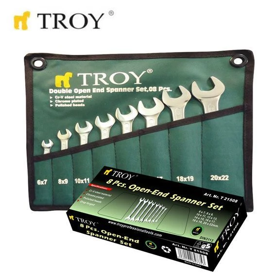 TROY 21508 Açık Ağız Anahtar Takımı (8 Parça, 6-22mm)