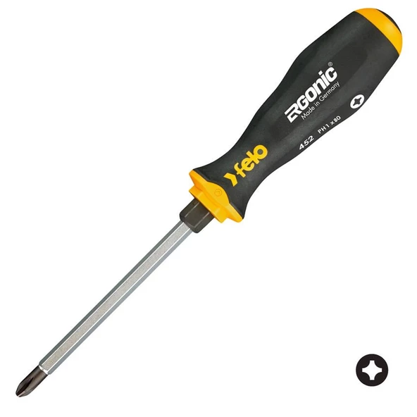 FELO ERGONIC Yıldız Uçlu Somunlu Tornavida PH 1x80mm (452 Serisi)