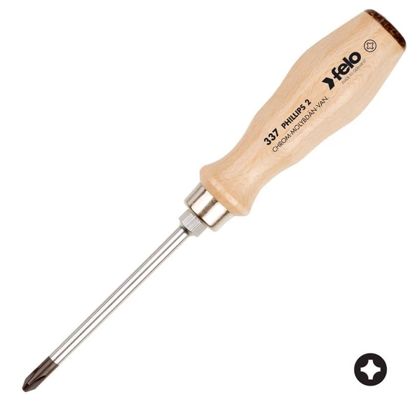 FELO Ağaç Saplı Somunlu Yıldız Tornavida PH 3x150mm (337 Serisi)
