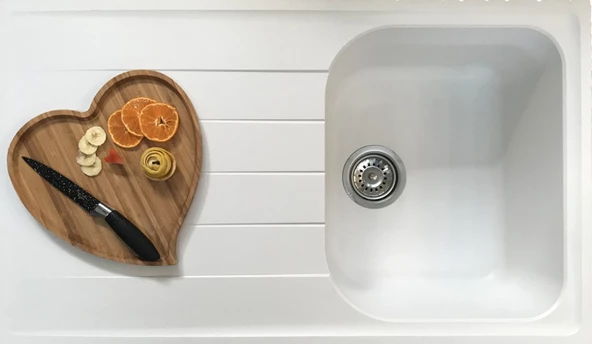Vinox Beyaz Tek Göz Granit Eviye 85,5x49,5 Vx007