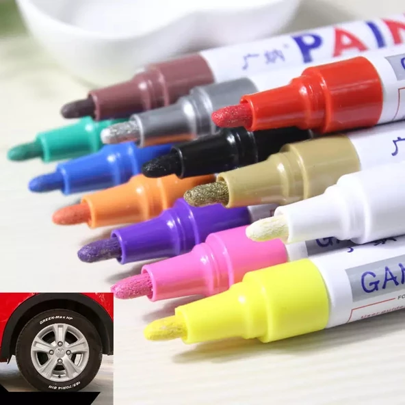 Oto Lastik Yazı Kalemi 2'li Set Beyaz-Kahverengi Lastik Boya Kalemi Yazı Renklendirme Kalemi - 4