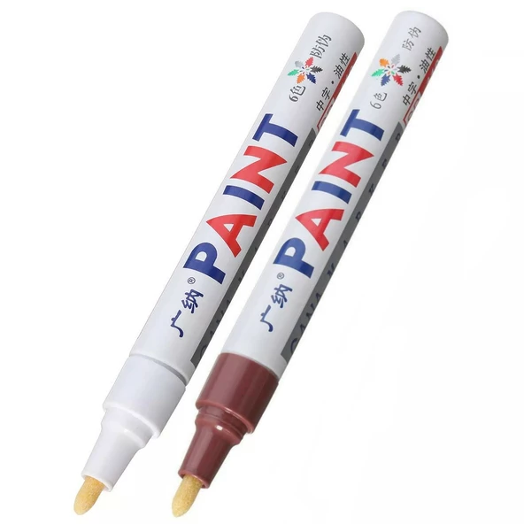 Oto Lastik Yazı Kalemi 2'li Set Beyaz-Kahverengi Lastik Boya Kalemi Yazı Renklendirme Kalemi