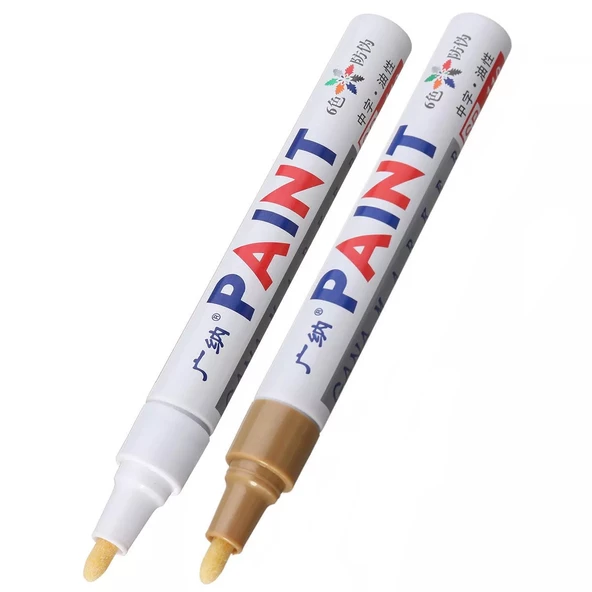 Oto Lastik Yazı Kalemi 2'li Set Beyaz-Altın Lastik Boya Kalemi Yazı Renklendirme Kalemi