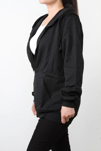 Hipatu 2 İp Şardonlu Fermuarlı Kapşonlu Oversize Sweatshırt Ceket - 7