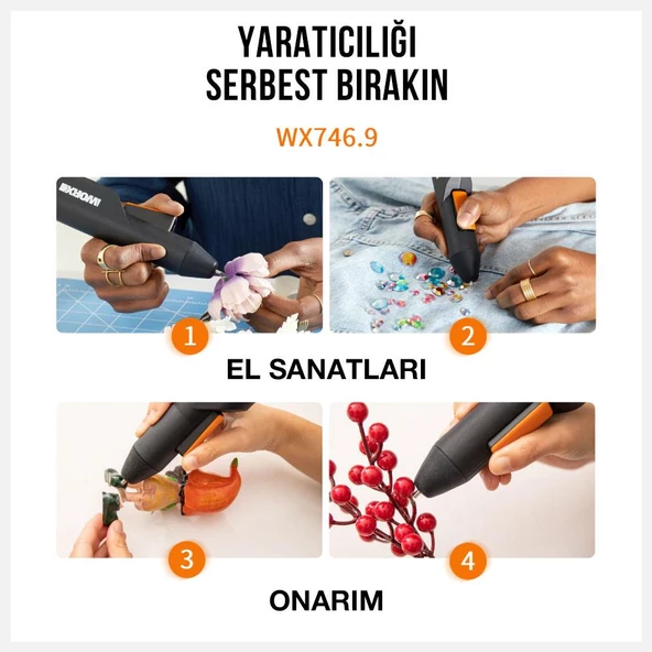 Worx Wx746.9 Makerx 20Volt Profesyonel Sıcak Mum Silikon Tabancası + 10 Silikon (Akü Dahil Değildir) - 11