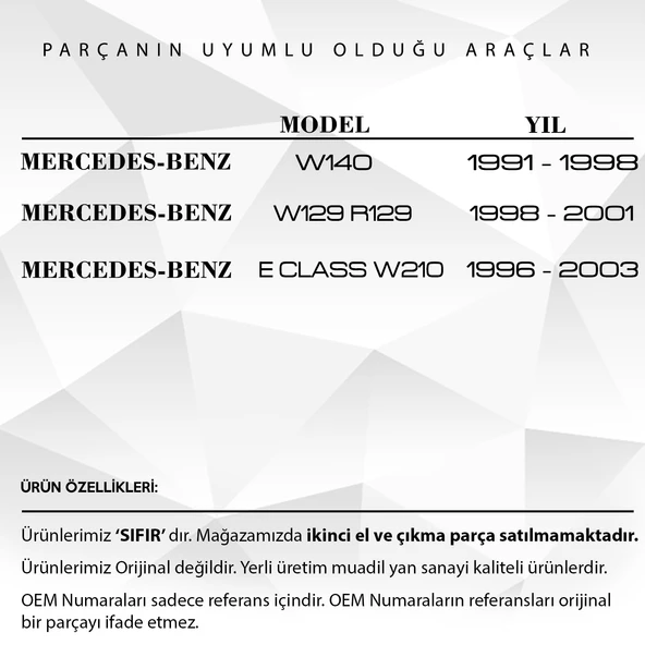 Mercedes W210,W140 için Katlanır Yan Aynalar Cam Destek Tamir Parçası Seti - 2