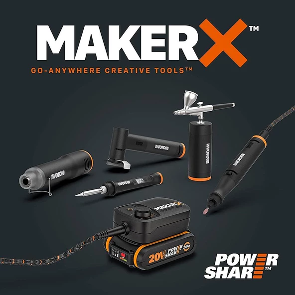 WORX WX741.9 MAKERX 20Volt Kömürsüz Profesyonel 50mm Avuç Taşlama + 3 Aksesuar (Akü Dahil Değildir) - 11