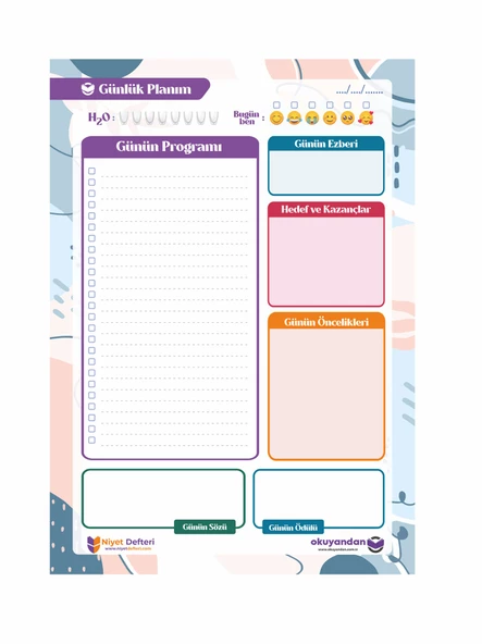 Günlük Planlayıcı - Daily Planner - Ders Çalışma Planlayıcı - Planlama Defteri