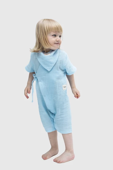 Müslin Uzun Kimono Tulum Bebek Mavisi - 2