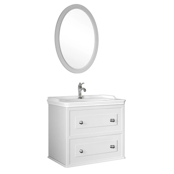 Kale Mıro 80 Cm Set (Lavabo Dolabı+Ayna) Mat Beyaz