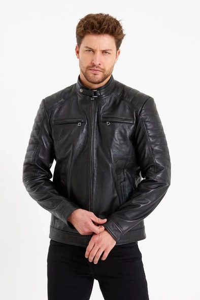 Kol ve Omuz İşlemeli Siyah Renk Spor Model Erkek Mont - 6